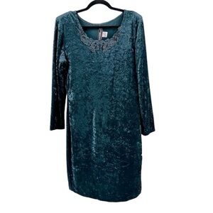NWT Vintage Molly Malloy Deadstock Crushed Velvet Teal Knee Length Dress 16